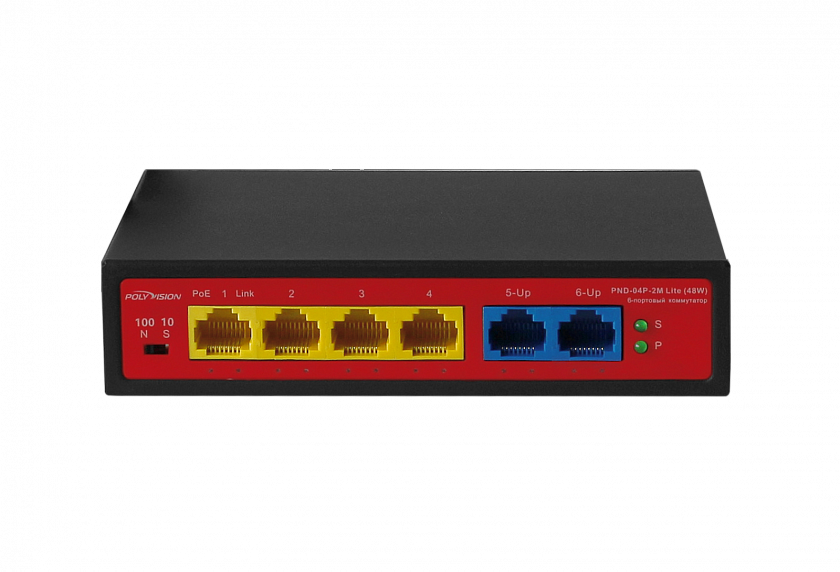 PND-04P-2M Lite (48W) Коммутатор неуправляемый 6-портовый с функцией PoE - YUM