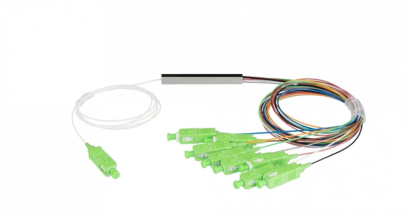 NMF-SPP1X8A1-SCA-M Сплиттер планарный 1x8, 9/125мкм, SC/APC, 0.9 мм - YUM