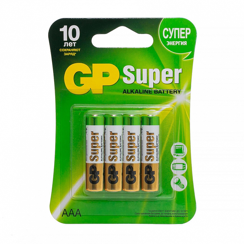 GP Super Alkaline 24A AAA (GP 24A-2CR4), упак. 4 шт. БЛИСТЕР Алкалиновые батарейки - YUM