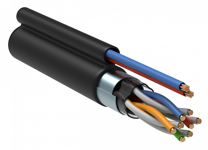 F/UTP 4х2х24AWG кат.5E LDPE (LC3-C5E04-379) Кабель симметричный (витая пара) с кабелем питания 2x0,75, черный - YUM