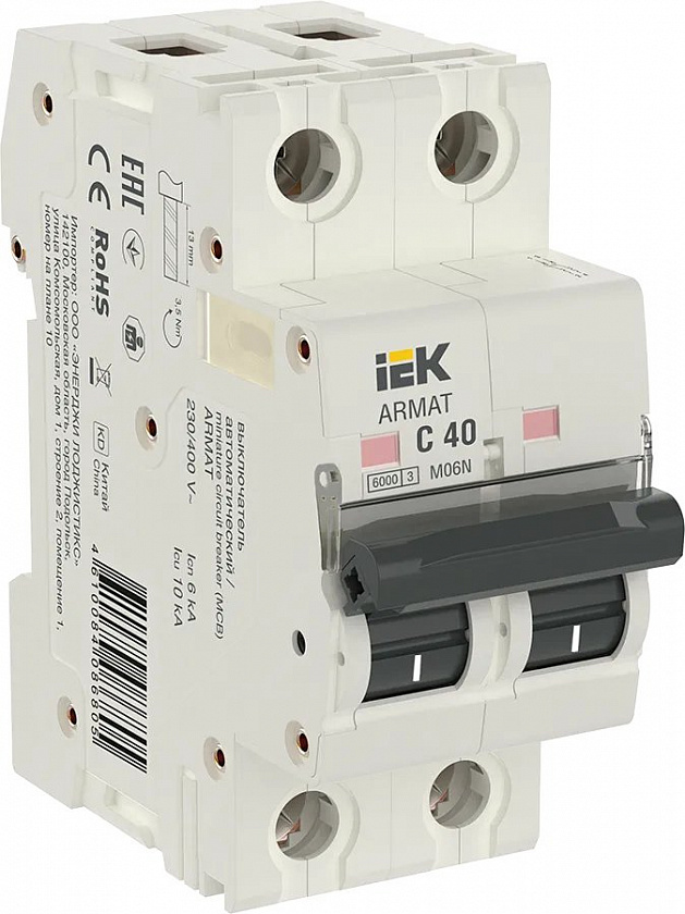 M06N 2P C 40А 6кА ARMAT (AR-M06N-2-C040) Автоматический выключатель - YUM