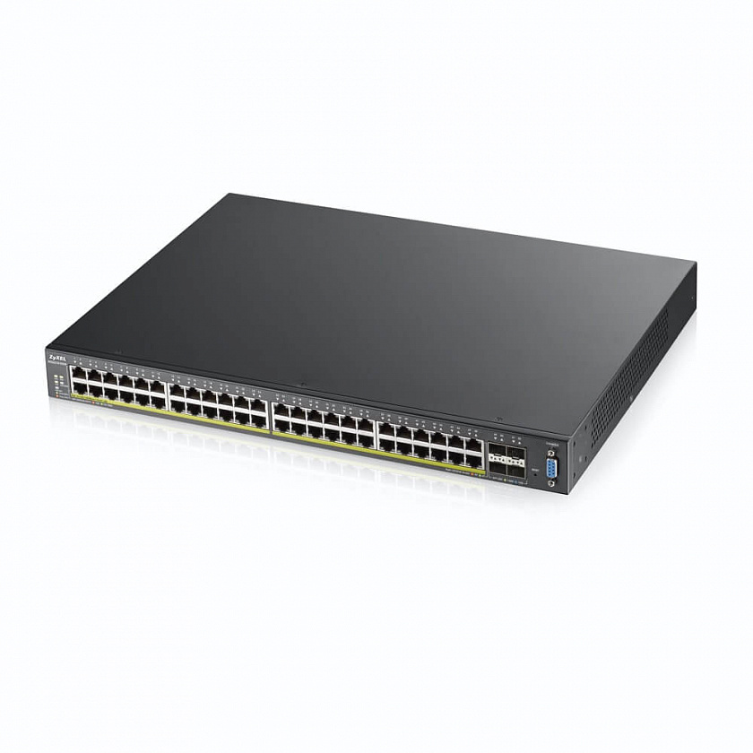 XGS2210-52HP-EU0101F L2+ коммутатор rack 19", 48xGE PoE+, 4xSFP+ слота 10 Гбит/с, стекируемый (до 2) - YUM