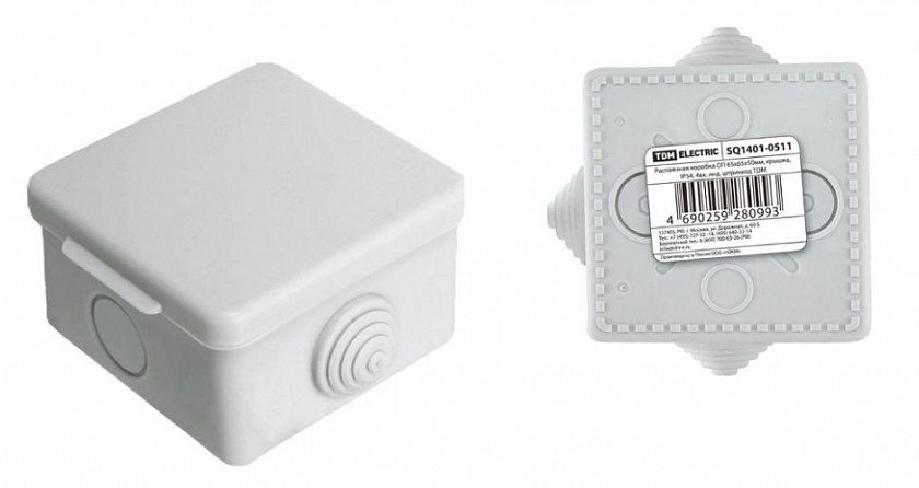 Коробка ОП 65х65х50мм, крышка, IP54, 4вх (SQ1401-0511) Распаячная - YUM