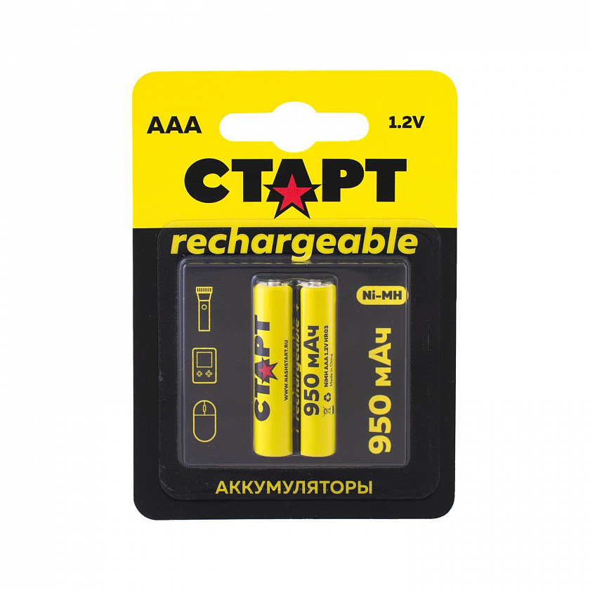 СТАРТ HR03 (AAA, 950mah), упак. 2 шт. БЛИСТЕР Перезаряжаемые аккумуляторы - YUM