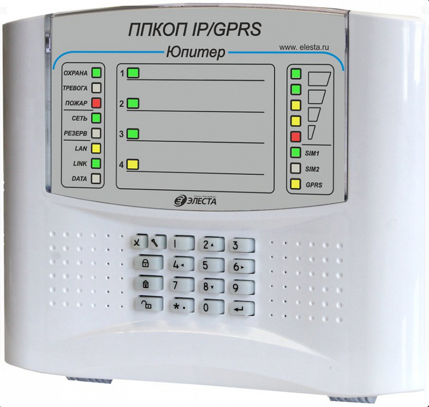 Юпитер-1433 (4 IP/GPRS), пластик, встроенная клавиатура Прибор приемно-контрольный охранно-пожарный - YUM