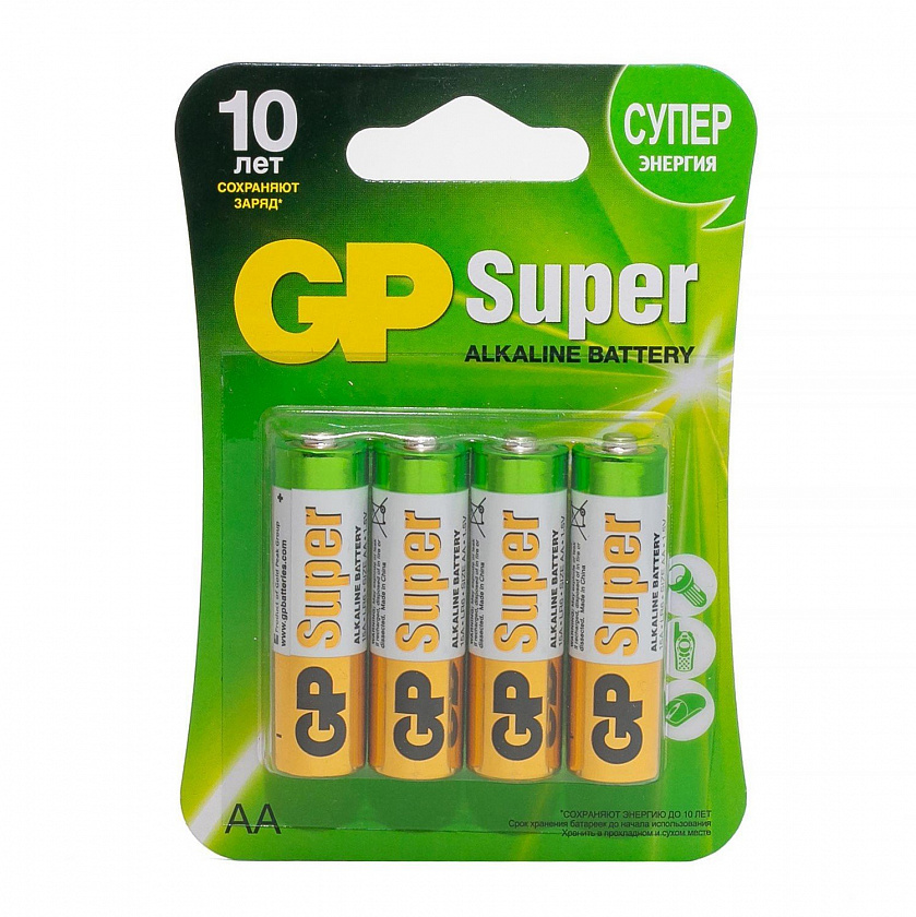GP Super Alkaline 15A AA (GP 15A-2CR4), упак. 4 шт. БЛИСТЕР Алкалиновые батарейки - YUM