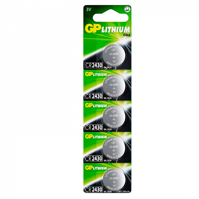 GP Lithium CR2430 (GP CR2430-2C5 100/1000), упак. 5 шт. БЛИСТЕР Литиевые дисковые батарейки - YUM