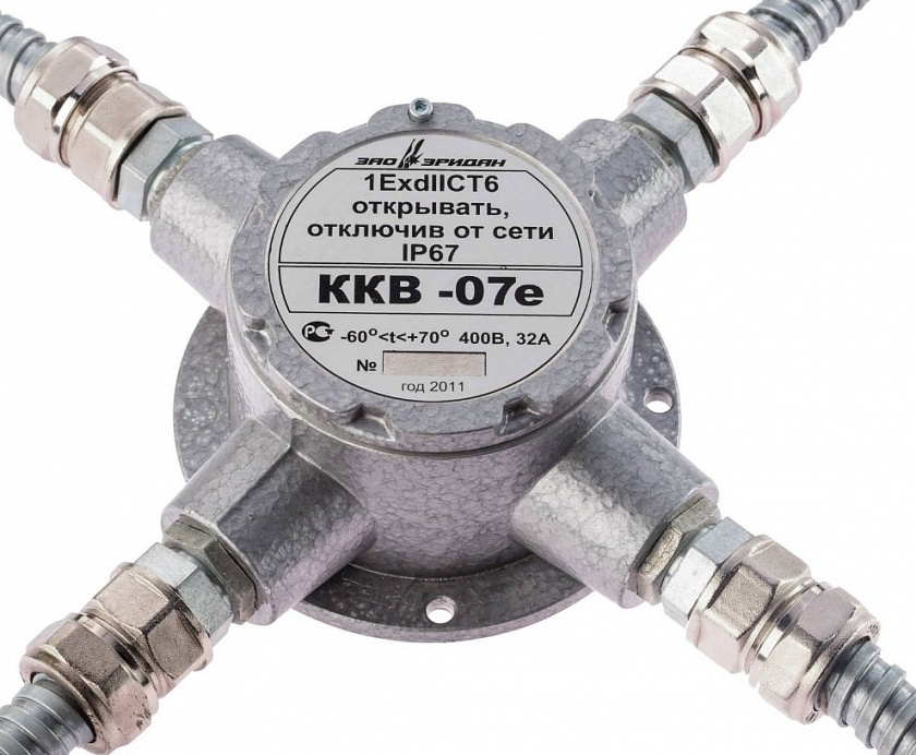 ККВ-07е-Ех-А-Р1-К (ККВ-07е-К), ШТ1/2"+ШТ1/2"+ШТ1/2"+ШТ1/2" Коробка коммутационная взрывозащищенная крестообразная - YUM