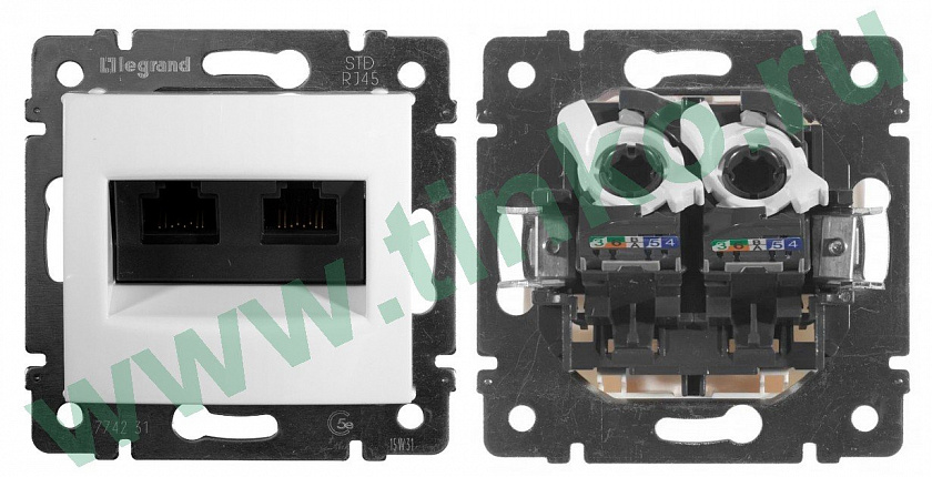 Розетка Valena RJ45 кат.6 UTP, 2 выхода, белый - YUM