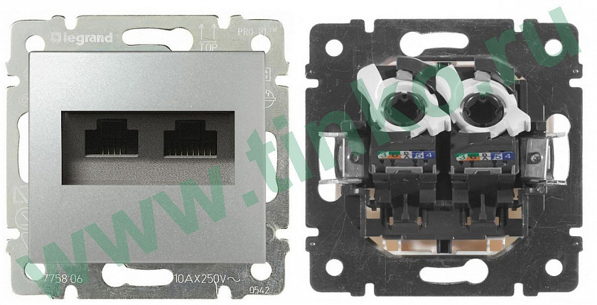 Розетка Valena 2xRJ45 Cat.5, алюминий - YUM