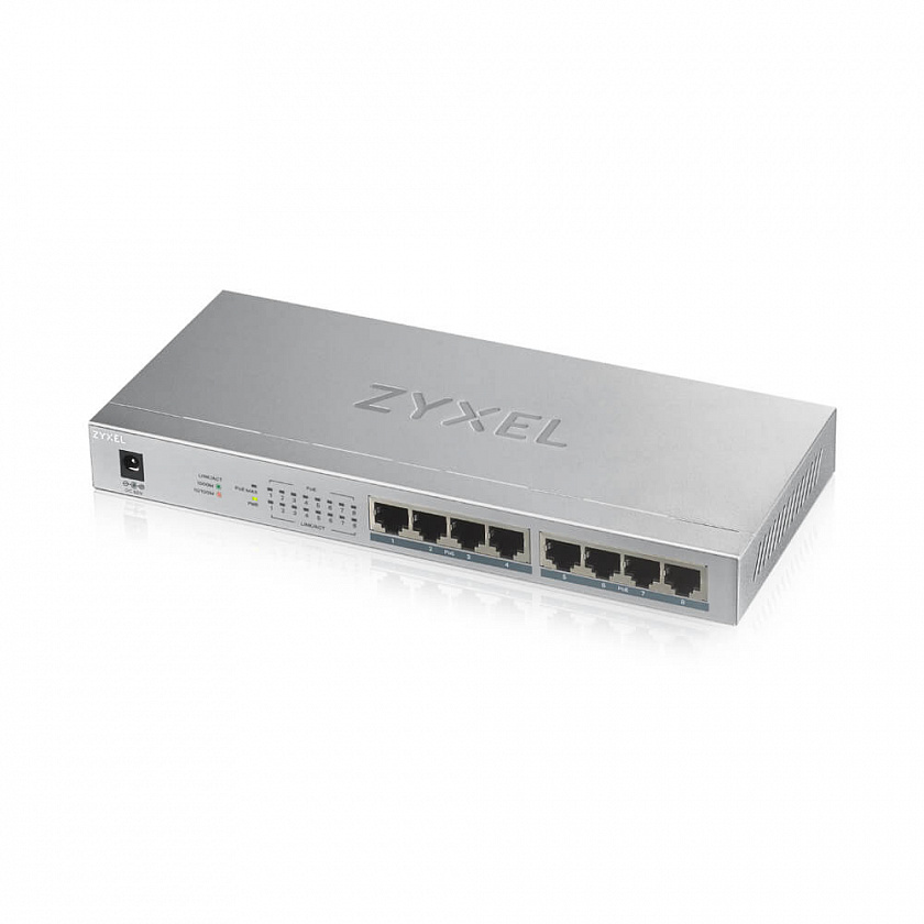 GS1008HP-EU0101F Коммутатор PoE+ 8xGE PoE+, настольный, металлический, бесшумный, бюджет PoE 60 Вт - YUM