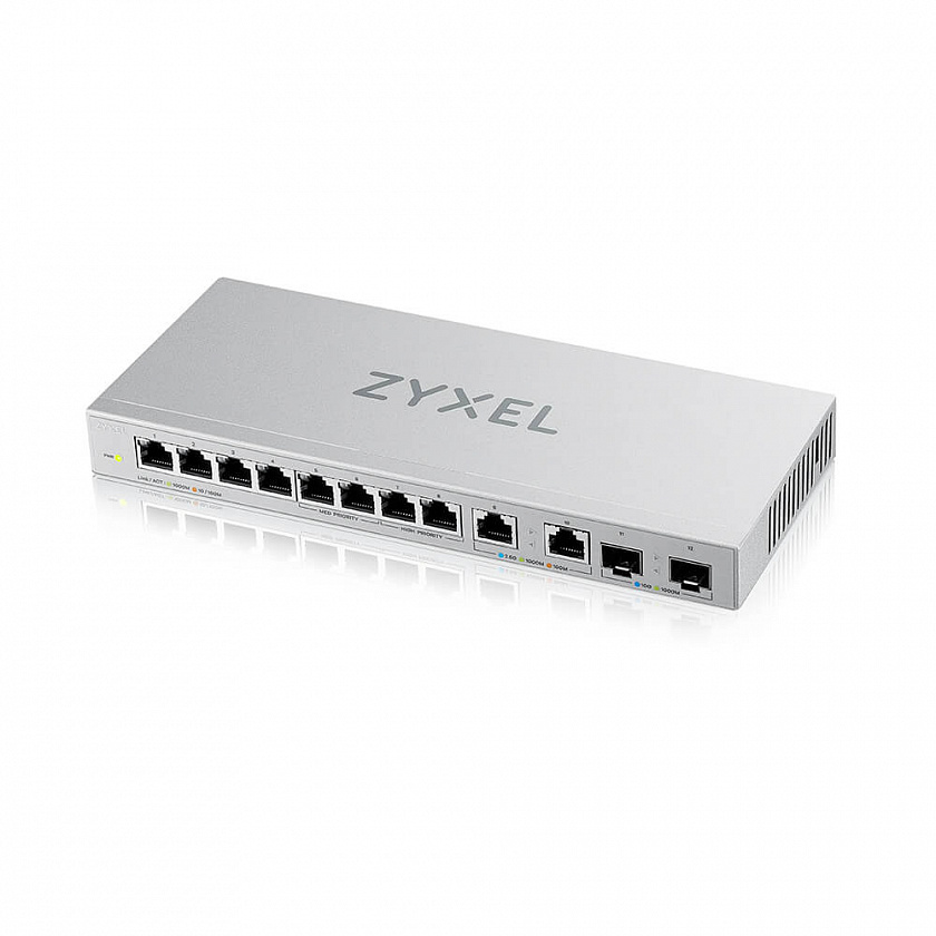XGS1010-12-ZZ0101F Коммутатор 8xGE, 2x1/2,5GE, 2xSFP+, настольный, бесшумный - YUM