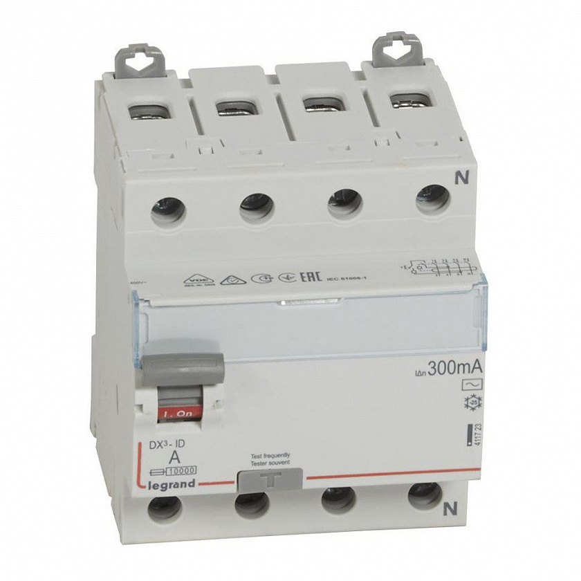 ВДТ DX3 4П 40А AC 300мА N справа (411723) Выключатель дифференциального тока - YUM